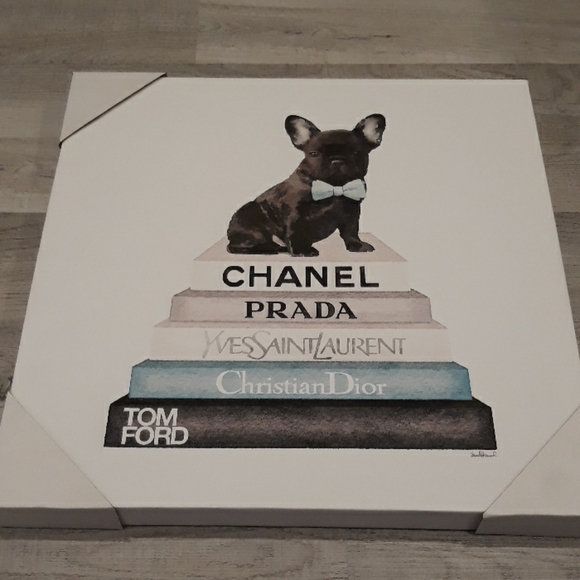 Designer French Bulldog Ford YSL Dior Framed Canvas Chanel Wall Picture Art New - Picture 6 of 8